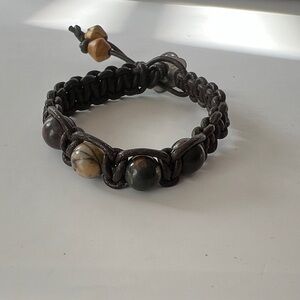 Handcrafted Unisex Brown Gem Stone Braided Bracelet